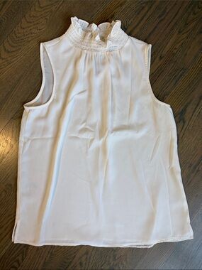 Vince Camuto White Sleeveless Ruffle Mock Neck Shell